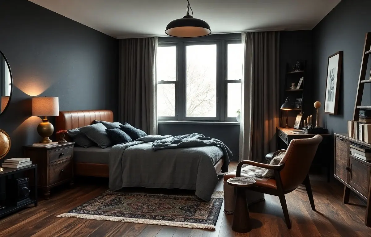 modern dark academia bedroom