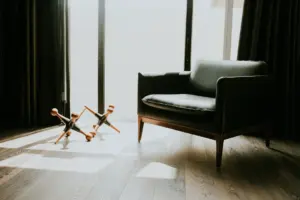 A modern living room interior with furniture and natural light, representing interior design ideas